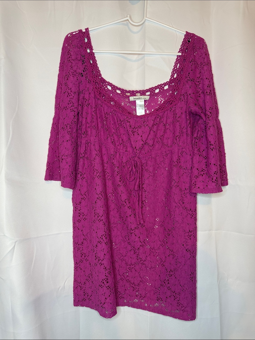 Laundry By design Magenta Crochet Lace Long Sleeve Swim cover Dress size L